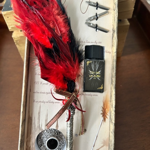 Unique one set with a feather quill, ink, 5 nubs and an ink bottle - new - Picture 3 of 12